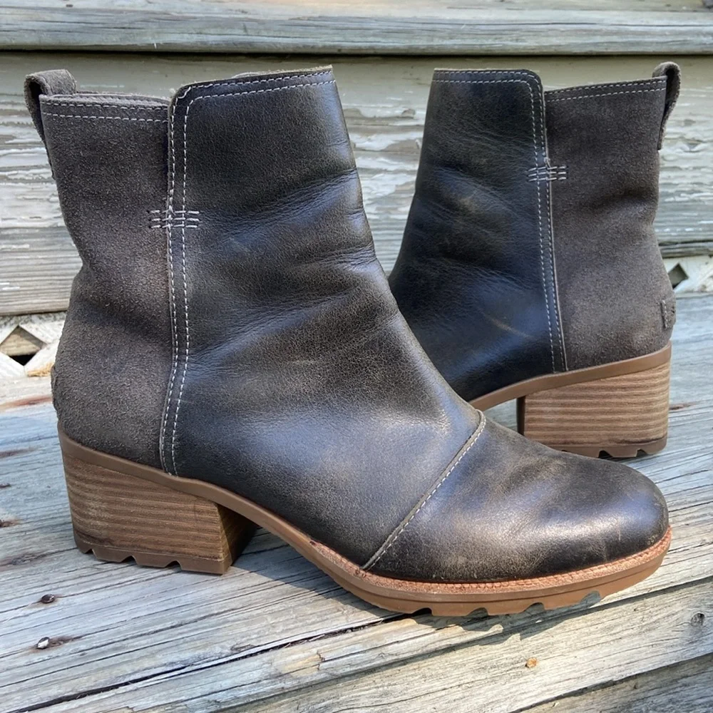 SOREL Cate Waterproof Leather & Suede Stacked Heel Boot Women’s Size 10 - Picture 13 of 14